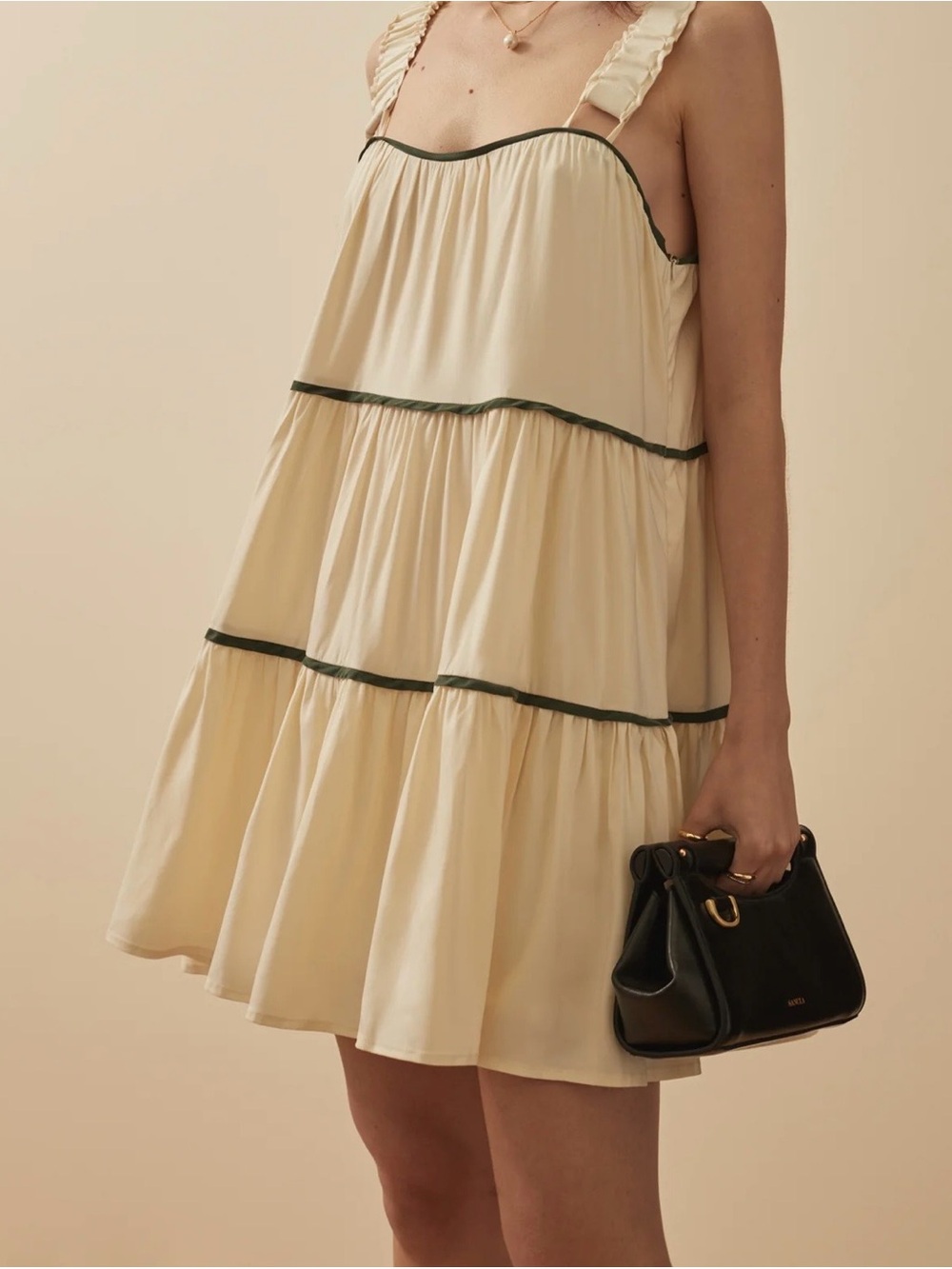 NWT SANCIA Azealia Mini Dress in Pannacotta Cream & Green